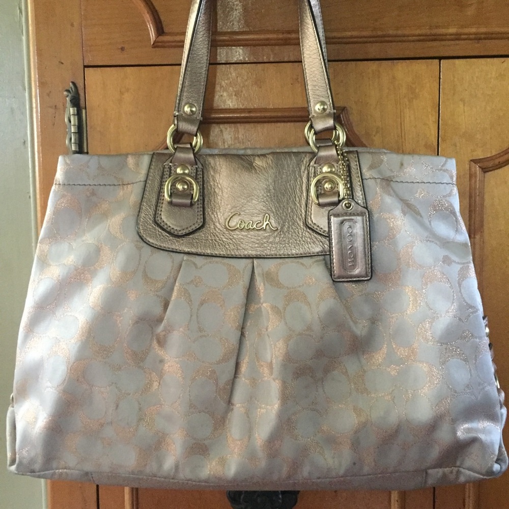  Coach Ashley Signature Lurex Carryall with Gold